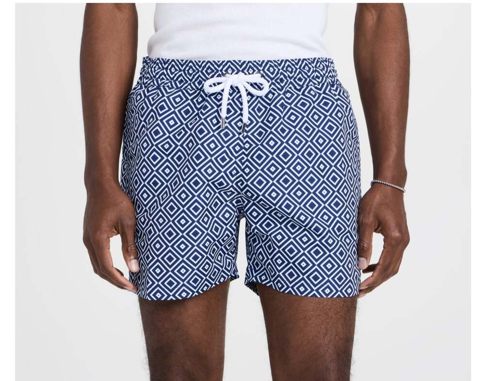 Frescobol Carioca Swim Shorts Mens Large Blue Geometric Elastic Waist Lined